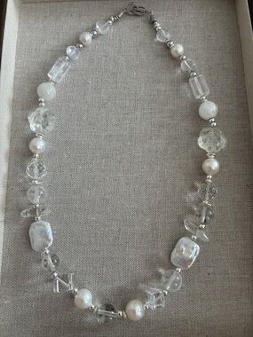 Baroque Pearl & Crystal Necklace, Sterling Silver, Organic Mixed Bead Necklace